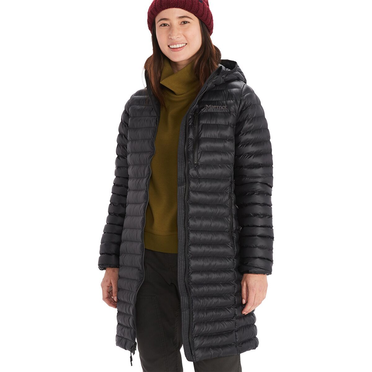 Marmot Women's Echo Featherless Insulated Long Jacket in Black Shiny