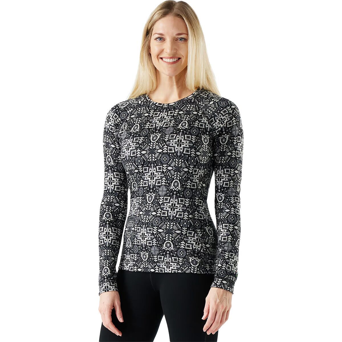 Smartwool Women's Classic Thermal Merino Crew Baselayer in Black Deco Floral