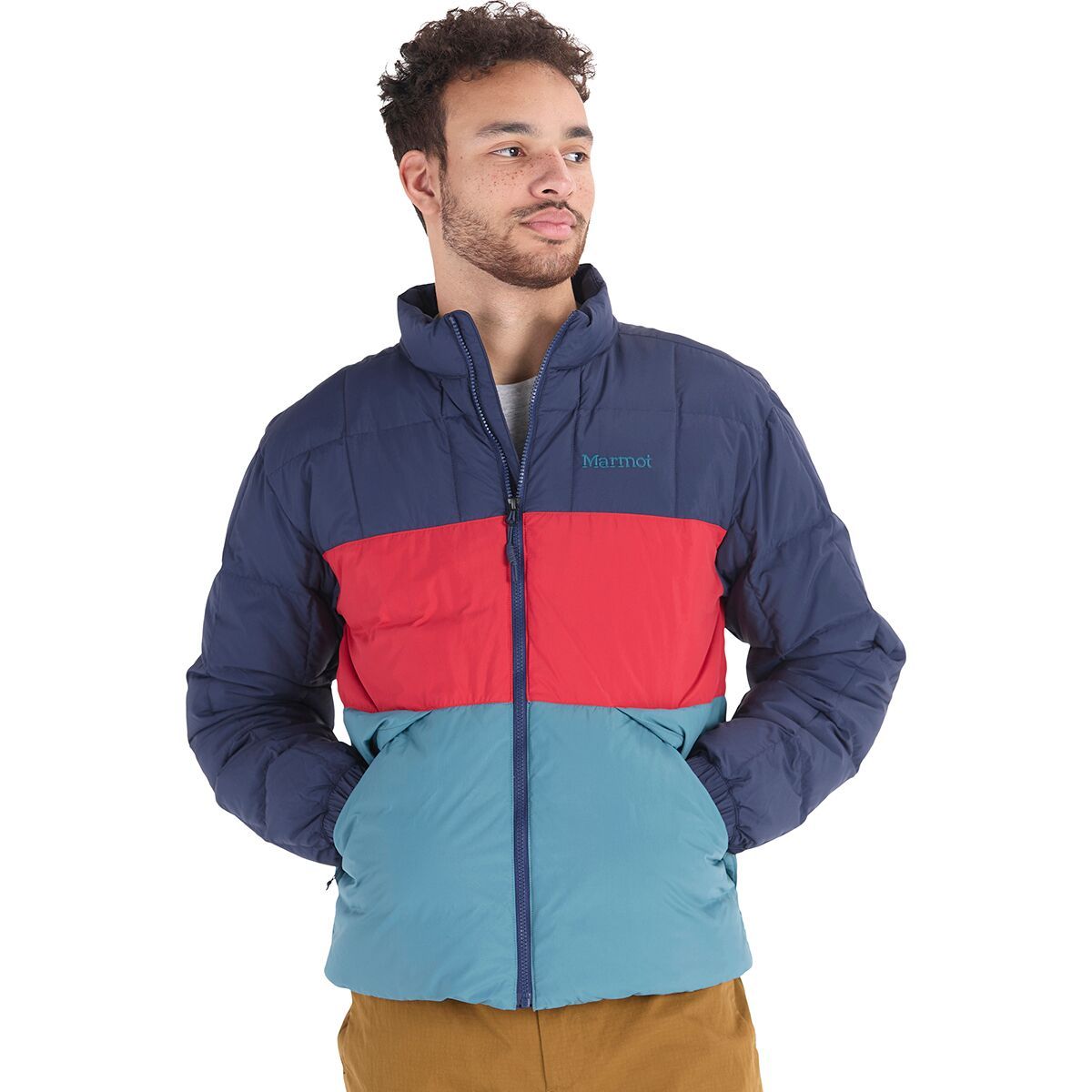 Marmot Ares Down Jacket Men's  in Arctic Navy/Team Red/Moon River