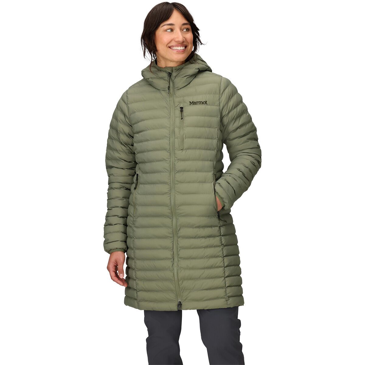 Marmot Women's Echo Featherless Insulated Long Jacket in Olive Grove
